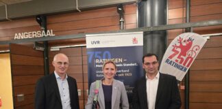 Impulse statt Jammern Olaf Tünkers, Vorsitzender UVR, Dr. Bettina Warnecke, Landrätin Kreis Mettmann und Hakan Cetin, Geschäftsführer UVR beim UVR Neujahrsempfang 2026, Bild: Alexander Heinz