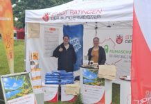 Stadt Ratingen informiert über den richtigen Umgang mit Hitze Aktionsstand des städtischen Klima-Teams zum Thema Hitze beim Firmenlauf am 11. Juni am Grünen See. Foto: Stadt Ratingen