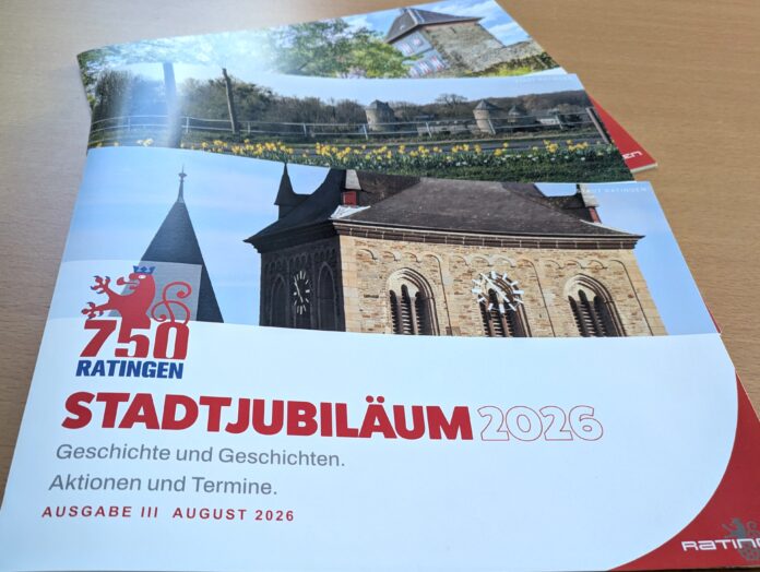 2026-08-05Neues Jubiläumsjournal Wie ihre beiden Vorgänger enthält auch die dritte Ausgabe des Jubiläums-Journals eine Fülle an aktuellen Infos rund ums 750-jährige Stadtjubiläum. Foto: Stadt Ratingen