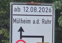 Bürgermeister Anders: Straßen NRW muss Schülerverkehr in Breitscheid sicherstellen Die Umleitungsempfehlung für die Dauer der Sperrung der B1 zwischen Mülheim und Ratingen Breitscheid, Bild: Alexander Heinz