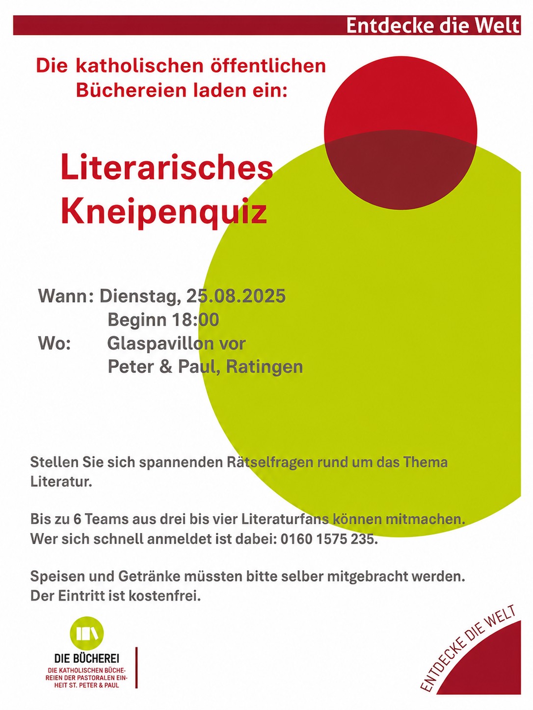 Flyer zur Veranstaltungsreihe der KÖB am Glaspavillion vor St. Peter&Paul, Bild: Veranstalter